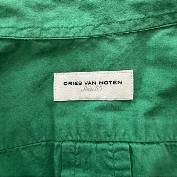 Dries Van Noten Mens Lightweight Cotton Button Up Green Short Sleeve Shirt sz 50 - Picture 8 of 9